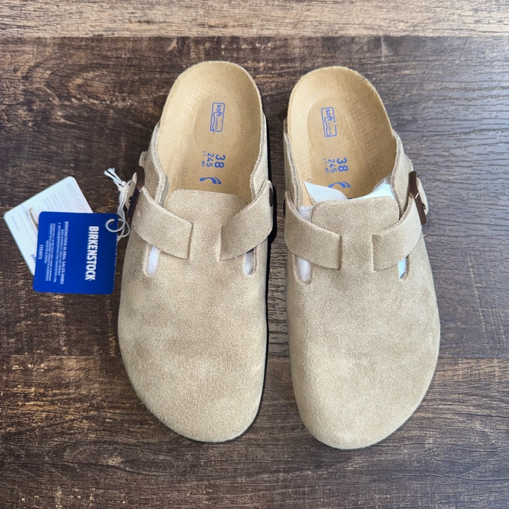 Birkenstock Boston Clogs - Size 38 BRAND NEW Taupe - Leather Suede